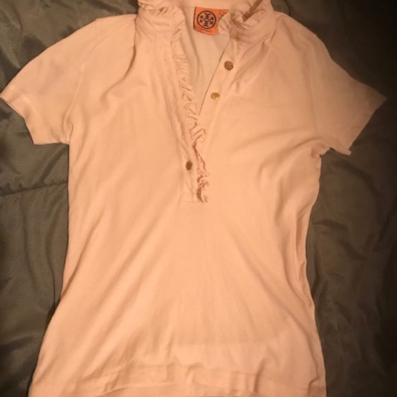 TORY BURCH pink Lidia ruffle polo short sleeves XS - Picture 7 of 7